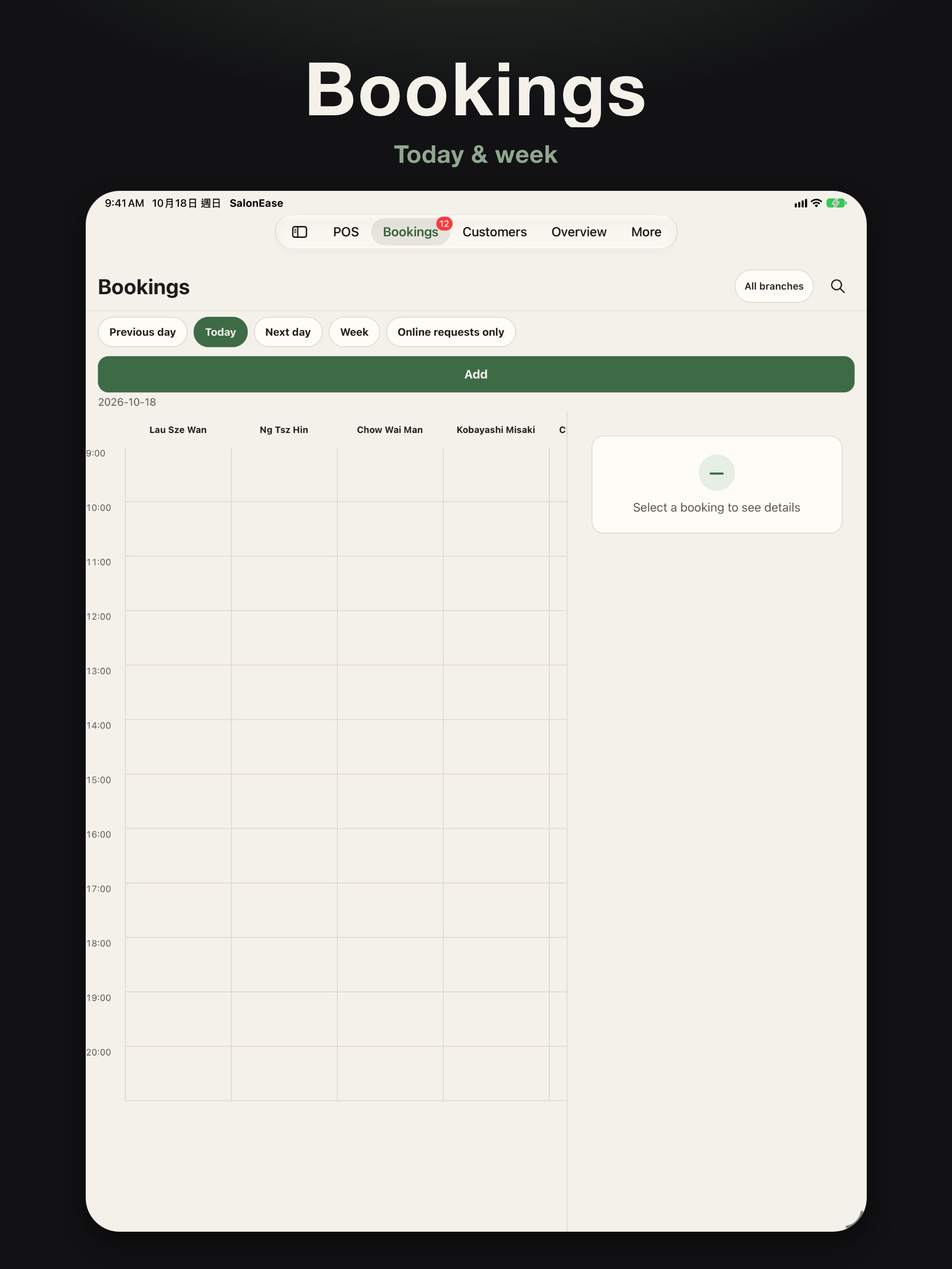 Bookings — Staff app iPad store screenshots